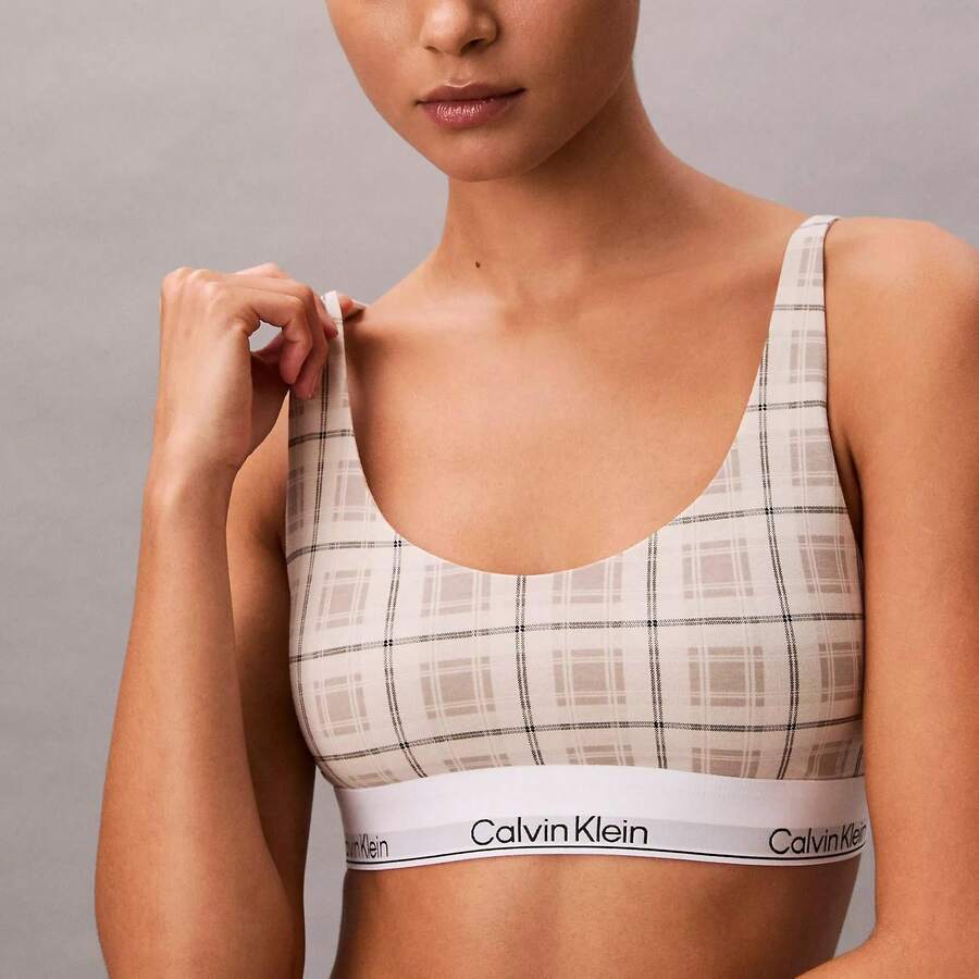Icon Cotton Modal Lightly Lined Bralette Underwear Women Bras + Bralettes QF8503 - Dunn Plaid+Chalk - 查看 1