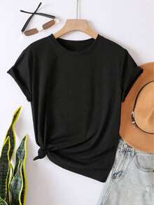 Women's T-Shirt With Key Print Spring Summer Casual Loose Round Neck Short Sleeve - 黑暗的 - 查看 2