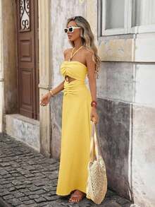 Women Midi Dresses - 淺黃色 - 查看 4