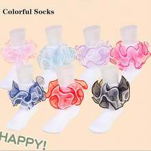 NEW-   Women Big Ruffle Ankle Socks,Double Lace Turn Cuff Lightweight Cotton Frilly Dress Cute Girl Sock With Ruffles,#W101 - Mixed Color 013 - View 3