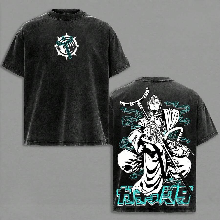 Zanka Gachiakuta Unisex Men's Anime Graphic T-Shirt, 100% Pure Cotton, Vintage Urban Style With Distressed Print, Slim Fit, All-Season Top For Anime Figure Enthusiasts, Machine Washable, Domestic Shipping - 黑色 - 查看 1