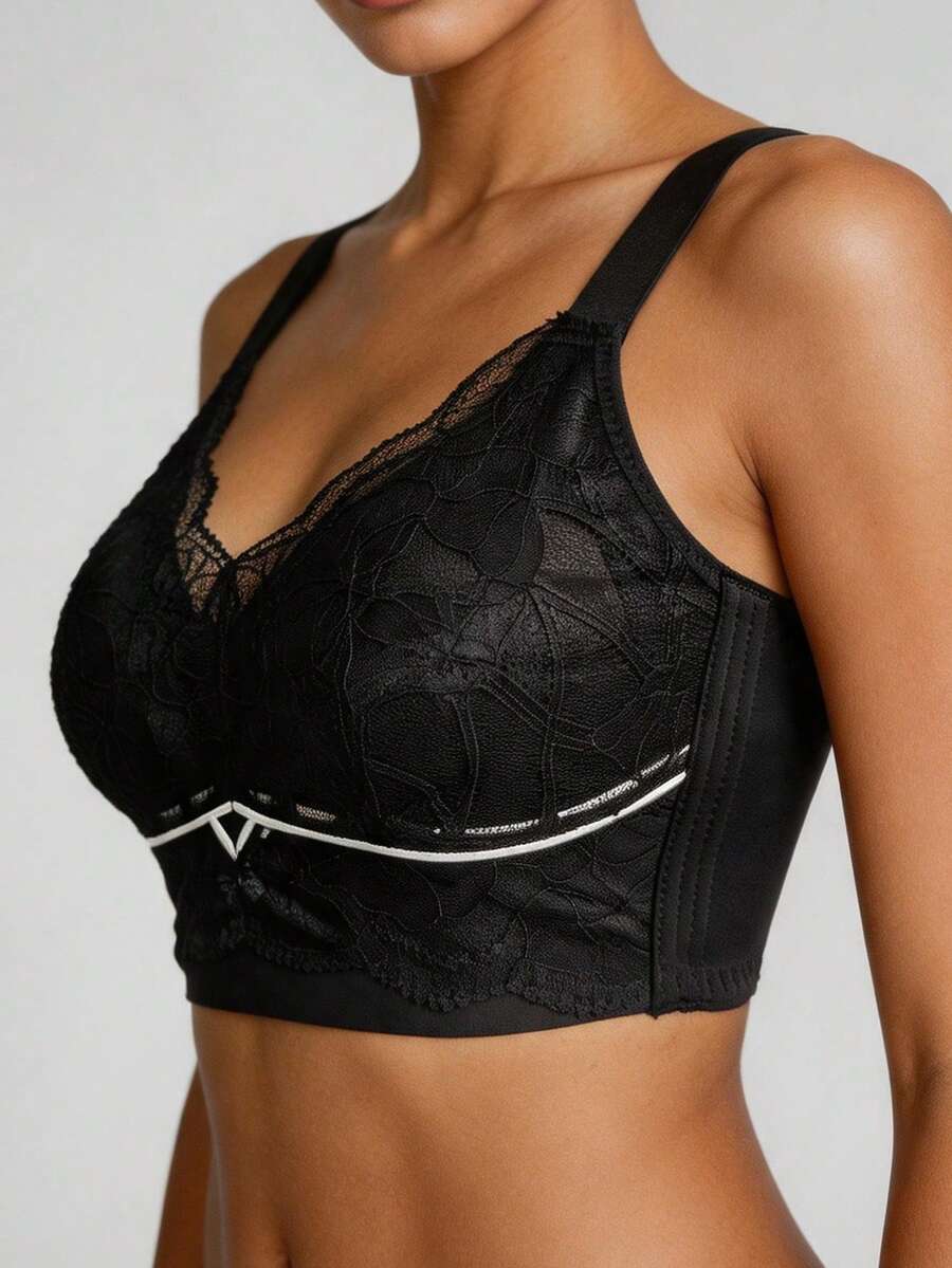 Women's Adjustable Lift And Gather Underwire Bra, Thin Cup Full Coverage Anti-Sagging White Bra - Black - View 1
