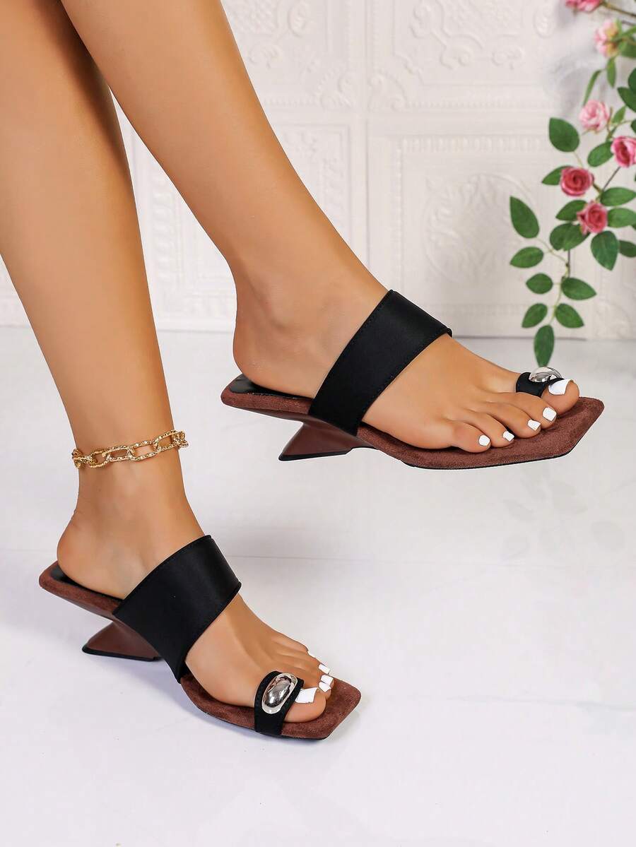 Women's Black High Heel Sandals, Elegant Slip-On, Wedge Heels - Black - View 1