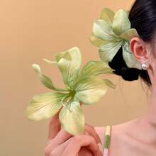 New Vintage Green Floral Hair Clip, Elegant Lily Flower Side Clip Bun Hairpin, High-End Versatile Hair Accessory For Women, Suitable For Daily And Holiday Use, Claw Clips - Multicolor - View 8
