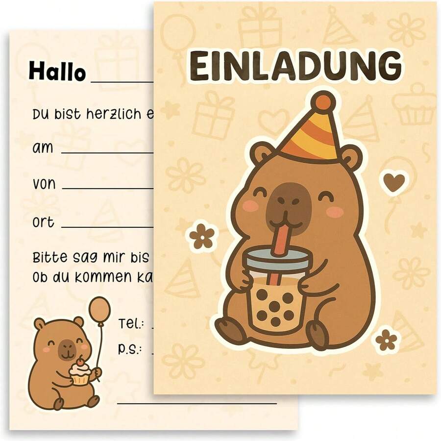 Animal Invitation Cards, Beige Cute Birthday Invitation For Children Girls Boys Animal Party, 20pcs, German - View 1