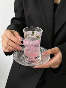 1件套时尚ins风奢华蝴蝶结土耳其咖啡杯碟套装，欧式花卉茶杯，红色茶杯碟套装，玻璃杯，夏季冷饮杯碟套装，酒吧小酒杯，家用茶杯碟套装，派对水果茶鸡尾酒杯碟套装 - 彩色 - 查看 6
