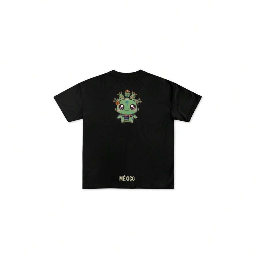Cartoon Print T-Shirt, Universal Casual Style For Men JO1H - 黑色 - 查看 1