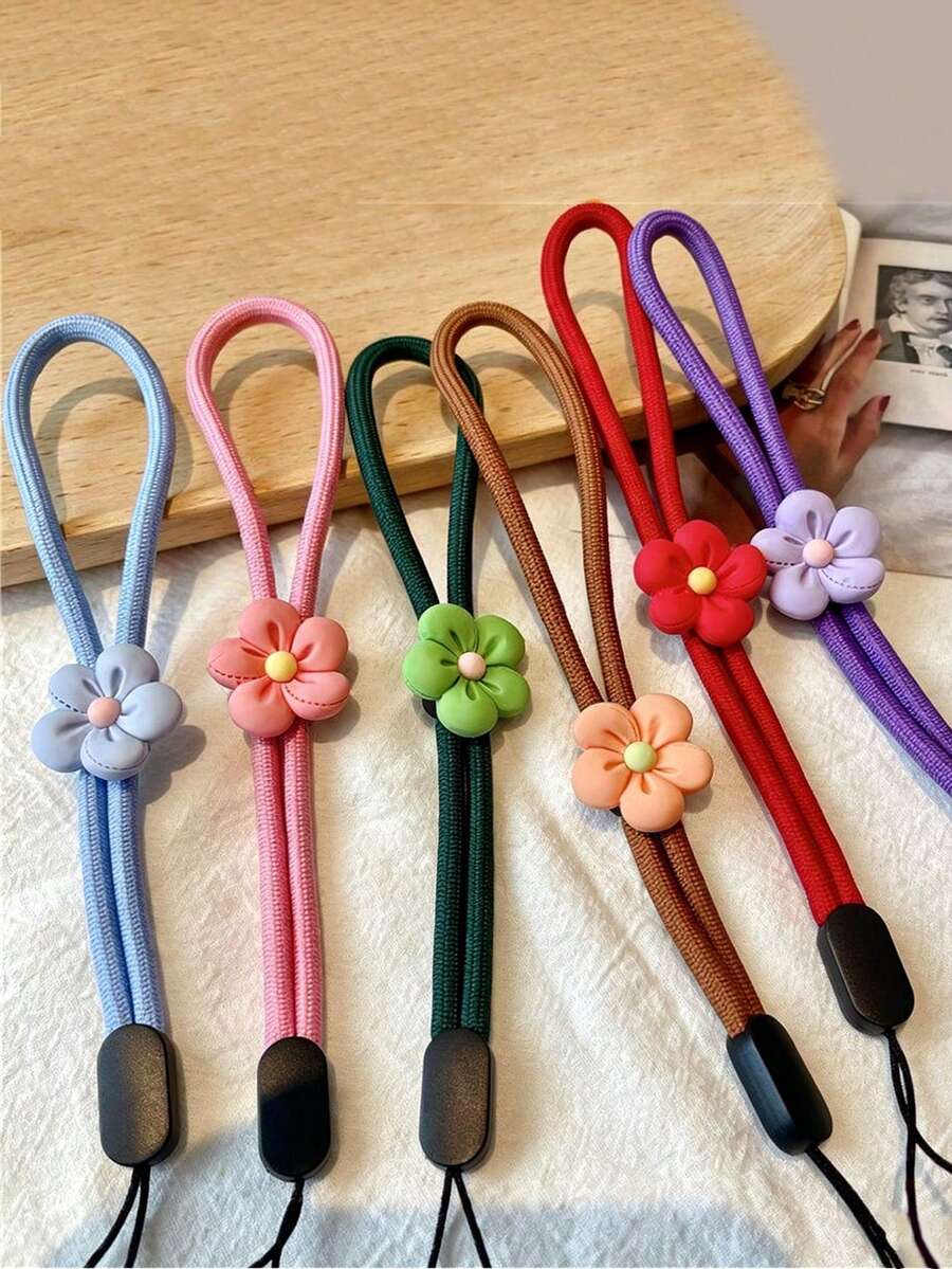 1入可愛3D花朵手機吊繩手腕帶 防丟手機繩 馬卡龍色 柔軟編織手環 USB隨身碟鑰匙吊繩吊飾 - 彩色 - 查看 1