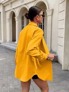 Frenchy Conjunto a juego de 2 piezas de estilo callejero Y2K para mujer: Camisa rosa oversize con botones y mono negro slim - Conjunto de ropa deportiva para viajes en avión, casual de verano y vuelta al cole - Amarillo - Ver 5