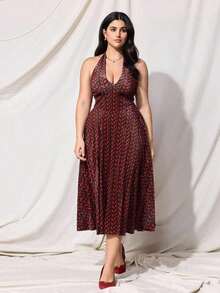MOD Vestido largo con estampado floral blanco de talla grande, falda paraguas floral botánica de verano, vestido largo holgado de cuello en V, conjunto elegante y romántico para vacaciones y fiestas de jardín - Multicolor - Ver 5
