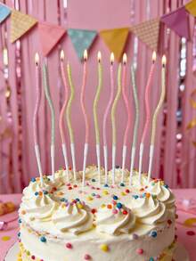 6pcs Baby Pink Glitter Curved Birthday Candles, Cake Decorative Candles For Birthday Party, Girls Party Supplies, Home Decor - View 1