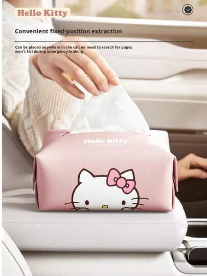 SANRIO Kitty Style Car Tissue Box, Cute PU Leather Tissue Box Suitable For Sunvisor, Armrest Box And Seat Back, Kawaii Car Interior Decor, Easy To Pull Out And Space-Saving, Waterproof And Easy To Clean, Perfect Car Organizer