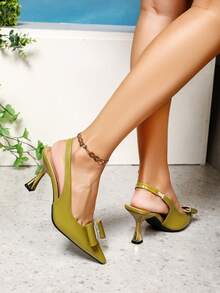 Sandalias de tacón alto con lazo de strass para mujer - Verde militar - Ver 3