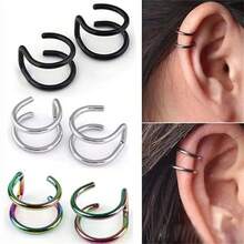 2-Piece Set Of 316L Stainless Steel, Includes Fake Earrings, Ear Clips And Lip Rings, Unisex, No Piercing Required, Ear Bone Earrings, Lip Earrings. - A1-2件-銀色 - 查看 3
