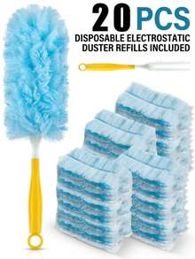 20 piezas Nuevo núcleo de algodón desechable con mango para limpieza electrostática - Adecuado para coche, muebles, teclado, persianas y paño de limpieza de ropa, cabezal de repuesto universal para limpieza del hogar (Juego 2 en 1) - Múltiples estilos - Ver 6
