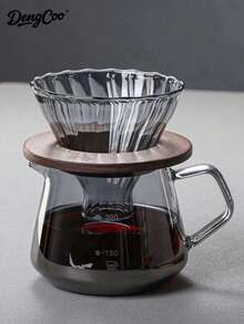 Dengcoo 1 pieza Cafetera de goteo de vidrio gris, filtro de café manual de vidrio cónico con soporte de bambú, capacidad para 1-6 tazas, accesorio de embudo para café de goteo, adecuado para el hogar y la oficina - Gris - View 4