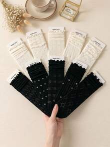 10 Pairs/5 Pairs/Random 1 Pair Women's Mid-Calf Socks, Ruffle Edge Slouch Socks, Japanese School Style Socks - Multicolor - View 5