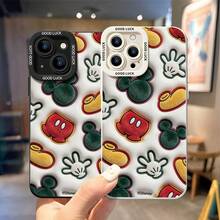 Disney Mickey And Friends Mickey Mouse Phone Case - Stylish Mickey Icon Protective Case With Patchwork Of Ears, Gloves And Shorts, White Plush Embossed Background, Compatible With IPhone 17, 16, 15, 14, 13, 12, 11 Pro Series And Galaxy S22, S23, S24, S25 Models, Ideal For Birthdays, Holidays, Anniversaries, Graduation Gifts, Or Any Special Occasion To Surprise Family, Friends, Classmates, And Loved Ones. - màu đen - Xem 1