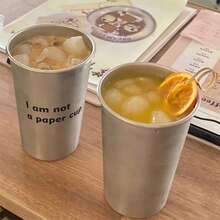 304不鏽鋼平底啤酒杯 單層夏季冷飲杯 印刷LOGO款 1入 - 銀色 - 查看 5
