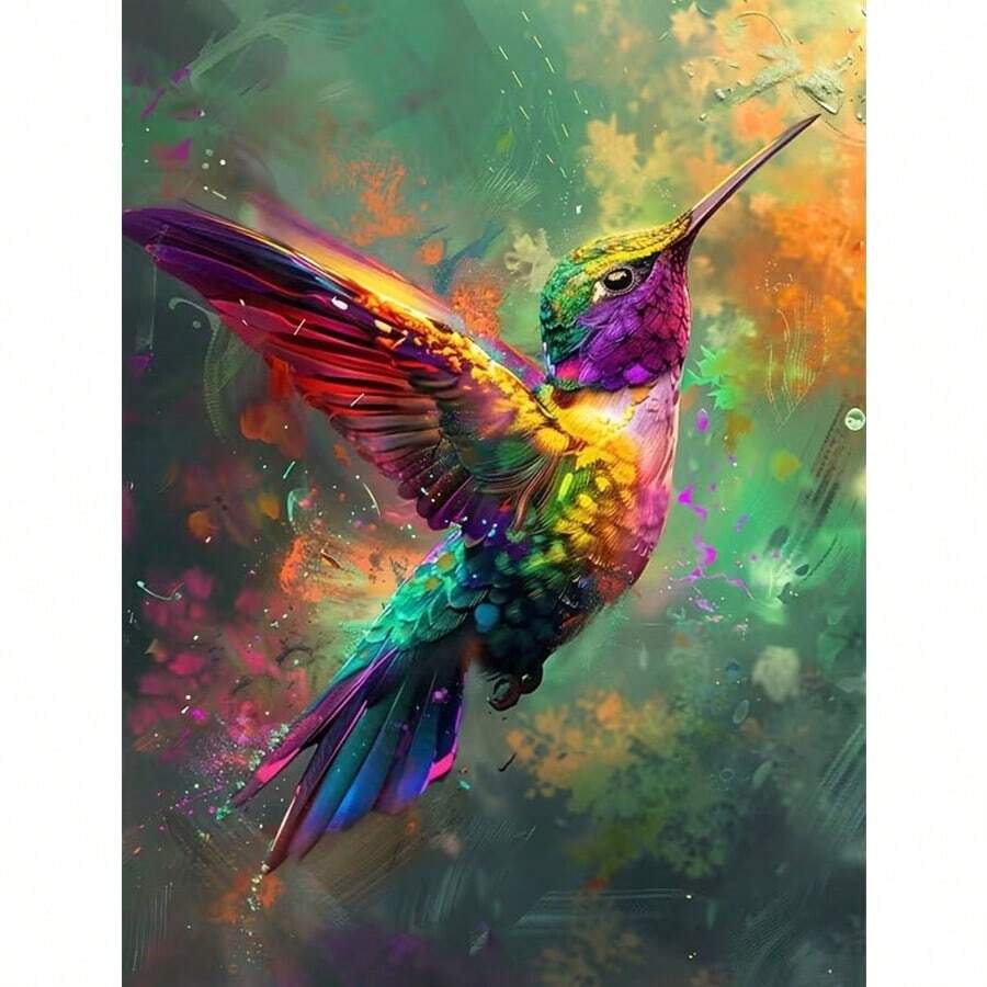 1件DIY蜂鳥圖案5D鑽石畫套裝，適合成人初學者DIY馬賽克鑽石藝術，全鑽手工愛好者自設計DIY鑽石畫，適用於客廳、臥室、辦公室牆面裝飾掛畫，驚喜節日家居裝飾禮物送給家人和朋友，無框[30*40cm/11.8*15.7in][40*50cm/15.7/19.7in] - 無框 - 查看 1