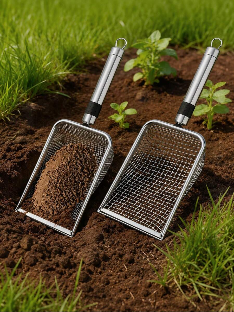 1pc Stainless Steel Gardening Soil Sieve Large Fine Mesh Strainer And Bentonite Sand Shovel, Suitable For Screening Pebbles, Yard, Lawn And Garden - Multicolor - View 1