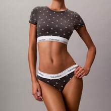 Calvin Klein Calvinklein Icon Cotton Modal Lightly Lined T-Shirt Bralette Underwear  Women  Bras + Bralettes QF8495 - Diamond Logo / Charcoal Heather / White - 查看 2
