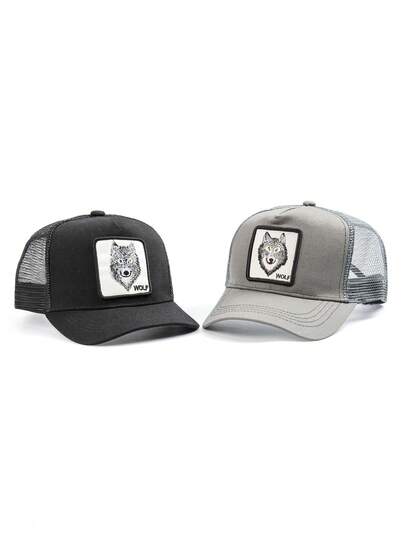 Mũ lưỡi trai unisex thêu hình sói, có thể điều chỉnh, kiểu mũ trucker, thích hợp cho mùa xuân hè, hoạt động ngoài trời, đi biển, thể thao.