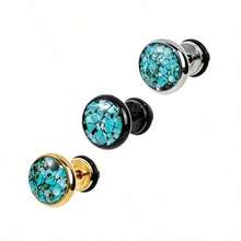 Turquoise Chip Stainless Steel Stud Earrings, Minimalist Titanium Steel Earrings - 6mm Steel Single - View 4