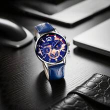 SOKI SOKI Men's Watch With Calendar Function, Fashionable Round Dial, Quartz Movement, PU Strap. Suitable For Men To Wear At Parties, Holidays And Birthdays, Or As An Ideal Gift For Brothers (Gift Box Not Included) - Blue - View 4