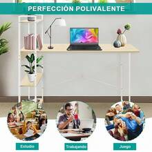 Minimalist Computer Desk With Large Tabletop And Organized Lower Shelf - Ideal For Home Office Or Study - Modern Design And Smart Functionality For Small Spaces - Comfort And Style Guaranteed - 淺褐色的 - 查看 4
