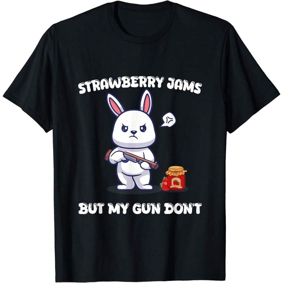 Strawberry Jam Funny Rabbit playera - Negro - Ver 1