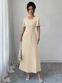 Vestido deslizante largo y elegante tipo A para mujer, para verano - Caqui - Ver 3