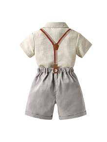 New Summer Fashion Handsome Boys 2-Piece Gentleman Suit Shirt + Suspenders Shorts New Little Groomsman Formal Suit Set Birthday Party Boys Gentleman Outfit Gift For Children Boys Clothing Birthday Party Boys Gentleman Shirt Set Boys Clothing Boys Clothing Fashion Boys Clothing Children Clothing - Champagne - View 5
