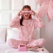 Children's Plush Teddy Pajamas For Winter, Cold Weather, Closed, Tie-Dye - 西瓜粉 - 查看 2