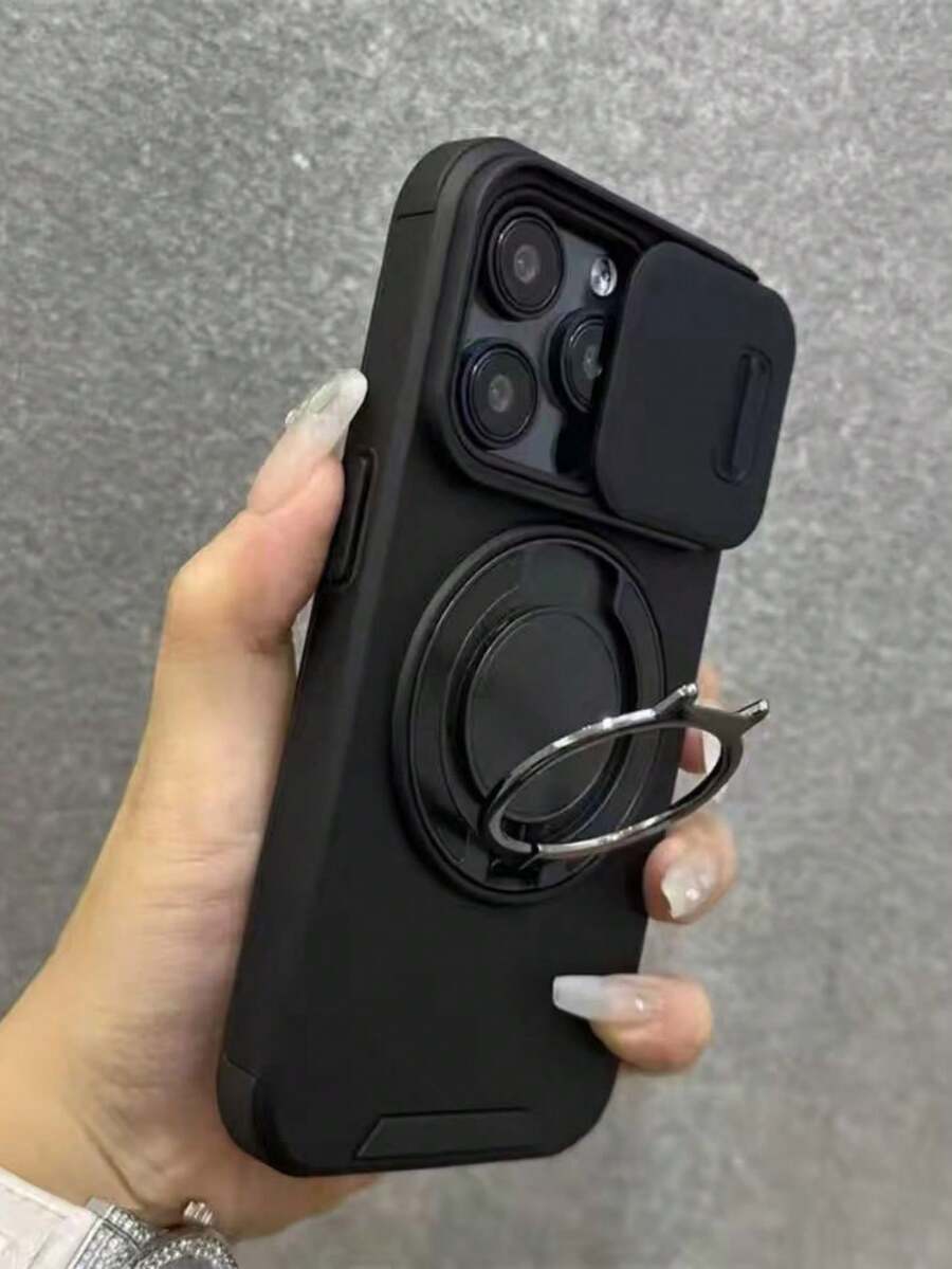 360°旋转隐藏式金属指环车载支架,软TPU+硬PC材质手机壳,适用于 17 Pro Max、17 Pro、17、16 Pro Max、16 Pro、16、15 Pro Max、13、12、11、14、16 Pro Max Plus,带摄像头保护PC盖 - 黑色 - 查看 1