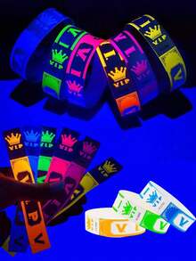 200pcs VIP Neon Party Paper Wristbands - Waterproof Paper Event Bracelets, For Parties, Music Festivals & Events, Wristbands For Events, Pool Party, Markets, Clubs, Sports, Holidays, VIP Bracelets, Wrist Bands, Lightweight Wristbands - VIP Edition - View 1