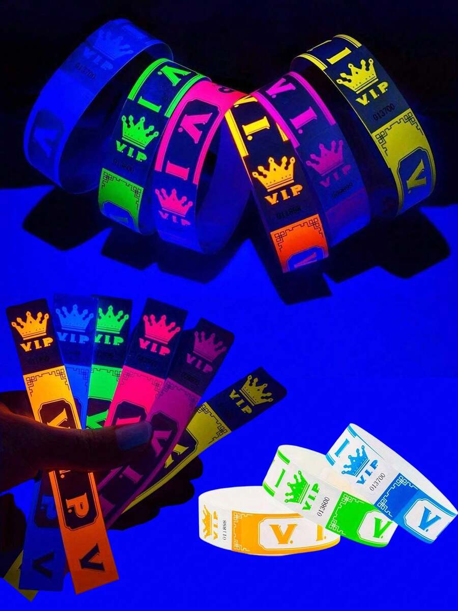 200pcs VIP Neon Party Paper Wristbands - Waterproof Paper Event Bracelets, For Parties, Music Festivals & Events, Wristbands For Events, Pool Party, Markets, Clubs, Sports, Holidays, VIP Bracelets, Wrist Bands, Lightweight Wristbands - VIP Edition - View 1