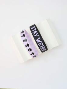 2pcs/Set New Alien Drip Oil Silicone Bracelet, Unique Design, Couples Style, Dark Streetwear, Party Accessory, Great Gift - Black Lavender Purple - View 6