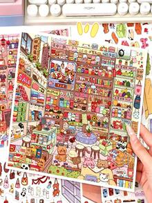 New Large Size DIY Scene Stickers, Adult Landscape Stickers, House Stickers, Scrapbooking Stickers, 3D Miniature House Micro Landscape Stickers, DIY Scrapbook Stickers, Landscape Stickers, Scenery Stickers, Notebook Stickers, Back To School - A - View 5