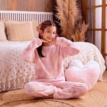 Children's Plush Teddy Pajamas For Winter, Cold Weather, Closed, Tie-Dye - 西瓜粉 - 查看 5