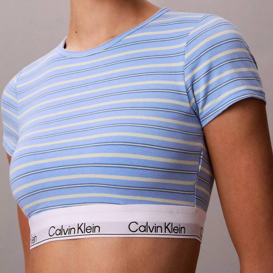Calvin Klein Calvinklein Icon Cotton Modal Lightly Lined T-Shirt Bralette Underwear Women Bras + Bralettes QF8495 - Pulse Stripe Blue Descent - 查看 1