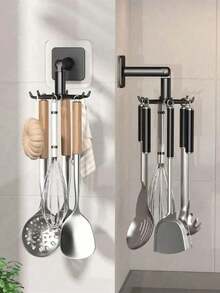 1pc Swivel Bathroom Hook, Multi-Functional Six-Claw Hook, No Need To Punch And Paste Plastic Cabinets, Retractable Kitchen Cutlery Storage Rack - Multicolor - View 5
