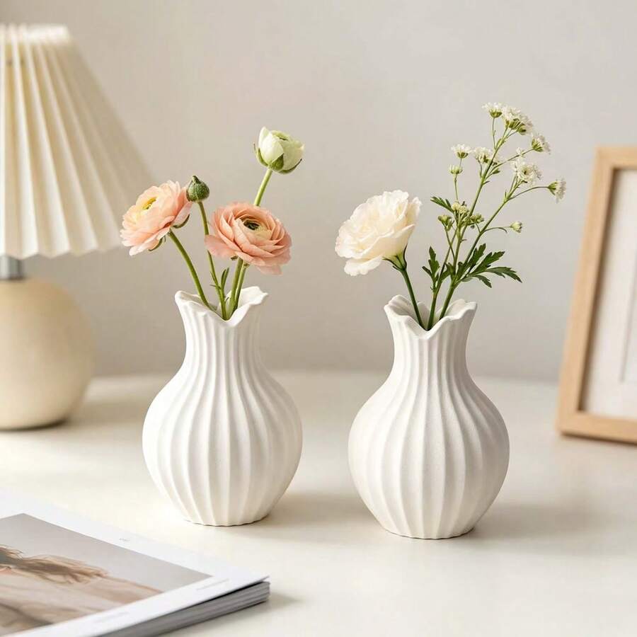 1pc DIY Wavy Edge Vase Silicone Mold, Vertical Striped Pen Holder Storage Box Mold, Plaster Resin Floral Decor Mold - Curved-edge Vase + Striped Flat Vase/flower Container - View 1