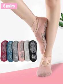 1/6 Pasang Kaos Kaki Yoga Warna Polos Acak untuk Wanita, Cocok untuk Pilates, Aerobik, Pakaian Rumahan, Kaos Kaki Hadiah - MultiWarna - View 7