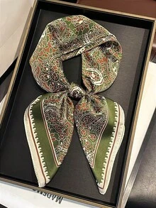Women's Printed Fashion Pocket Scarf, Made Of Polyester, Can Be Worn As Scarf, Headband, Hair Tie, Ideal For Daily Wear And Enhancing Your Overall Look - Green Cashews - View 1