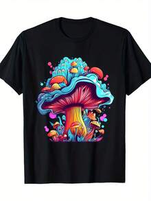 Camiseta Estética para Hombres Amantes de los Hongos, 220g, Uso Diario, Cuello Redondo, Estilo Hombros Caídos - Versátil, Tallas Grandes - Negro - Ver 6