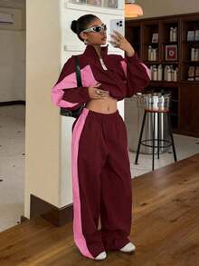 Conjunto de chaqueta y pantalones de mujer con parches de colores contrastantes - Multicolor 2 - Ver 12