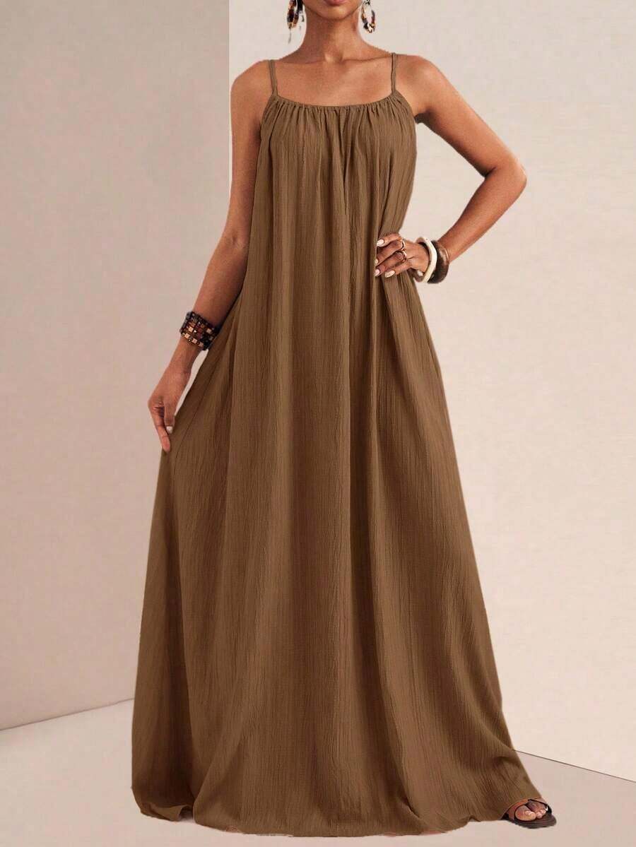 xheZivah Vestido holgado de mujer con textura vertical, corte suelto, de color caqui, de manga corta y ajustable, apropiado para el verano de 2025, festivales de música, Pascua, Día de San Patricio, estilo occidental, estilo nómada, fiestas de cumpleaños, temporada de graduación, uso casual diario, versátil, de ocio, vacaciones, viajes en crucero, playa, tomar el sol, popular en redes sociales. xhe