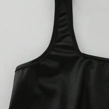 Nana's Women's Clothing Store  Vestido corto de verano para mujer, de cuello cuadrado, unicolor y cintura plisada - Negro01 - Ver 4