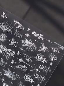 1pc 5D Shiny Starlight Crescent Moon Holy Sword Cross Nail Art Stickers Charms Bowknot Rose Butterfly Angel Manicure Decals Decorations Accessories Press On Nails DIY Nail Art Supplies Design For Women Girls Nails - White - View 5